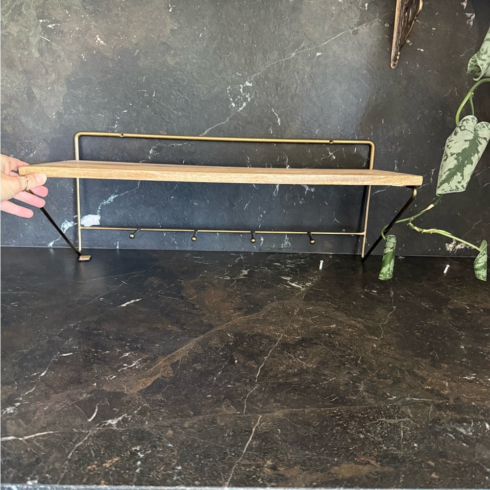 Hearth & Hand Wood and Metal Wall Shelf with Hooks